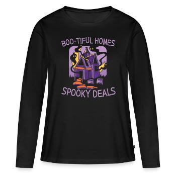 Boo-tiful Homes Offres fantasmagoriques Immobilier Halloween - T-shirt manches longues Premium bio Femme - noir - Devant - Julia (174cm)