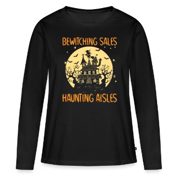 Ventes envoûtantes, couloirs fantomatiques, immobilier - T-shirt manches longues Premium bio Femme - noir - Devant - Julia (174cm)