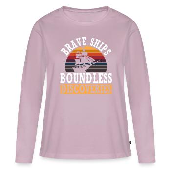 Navires courageux Découvertes illimitées Columbus - T-shirt manches longues Premium bio Femme - rose poudré - Devant - Julia (174cm)