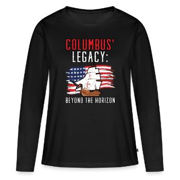 L’héritage de Christophe Colomb : au-delà de l’horizon Kolu - T-shirt manches longues Premium bio Femme - noir - Devant - Julia (174cm)
