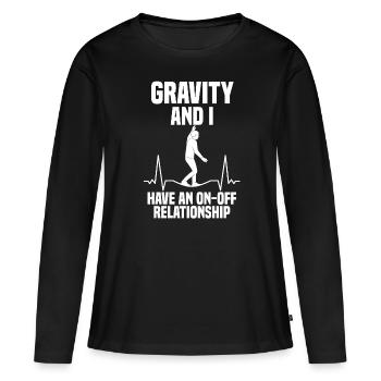Gravity et moi avons une relation intermittente - T-shirt manches longues Premium bio Femme - noir - Devant - Julia (174cm)