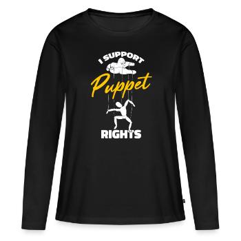 I support puppet rights - Frauen Premium Bio Langarmshirt - Schwarz - Vorne - Julia (174cm)