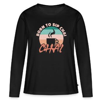 Né pour siroter du chaï - T-shirt manches longues Premium bio Femme - noir - Devant - Julia (174cm)