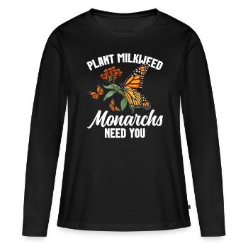 Papillons Le monarque Asclépiade Monarque Monarque Papillon - T-shirt manches longues Premium bio Femme - noir - Devant - Julia (174cm)