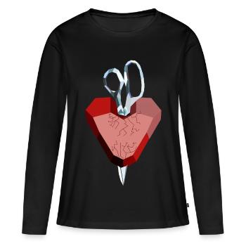 Cœur brisé de rubis et de diamant - T-shirt manches longues Premium bio Femme - noir - Devant - Julia (174cm)
