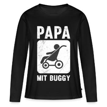 Werdender Vater PAPA MIT BUGGY Lustiges - Frauen Premium Bio Langarmshirt - Schwarz - Vorne - Julia (174cm)