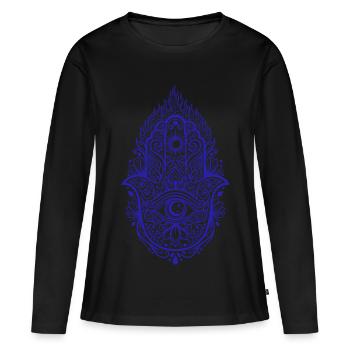 Méditation de spiritualité Géométrie de la fleur de lotus - T-shirt manches longues Premium bio Femme - noir - Devant - Julia (174cm)