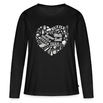 Herz Backen Gebäckbäck Bäcker Brot Backen Kuchen Bäcker - Frauen Premium Bio Langarmshirt - Schwarz - Vorne - Julia (174cm)