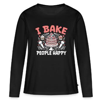 Ich Bake Menschen Glücklicher Bäcker Kuchen Backen Konditorei Bäcker - Frauen Premium Bio Langarmshirt - Schwarz - Vorne - Julia (174cm)