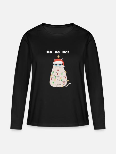 Weihnachten Grumpy Katze - Frauen Premium Bio Langarmshirt - Schwarz