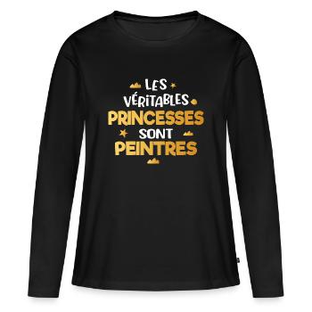 Peintre femme cadeau drôle humour princesse - T-shirt manches longues Premium bio Femme - noir - Devant - Julia (174cm)