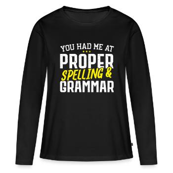 Ils m’ont eu à l’orthographe et Grammati - T-shirt manches longues Premium bio Femme - noir - Devant - Julia (174cm)