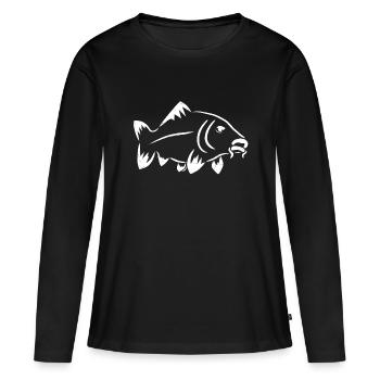 Logo poisson - carpe - T-shirt manches longues Premium bio Femme - noir - Devant - Julia (174cm)