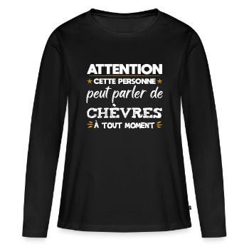 Chèvre fermier paysan éleveur cadeau drôle - T-shirt manches longues Premium bio Femme - noir - Devant - Julia (174cm)