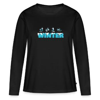 Winter Family Ski Sledges and Snowboarders - Women's Premium Organic Long Sleeve Shirt - black - Front - Julia (174cm)