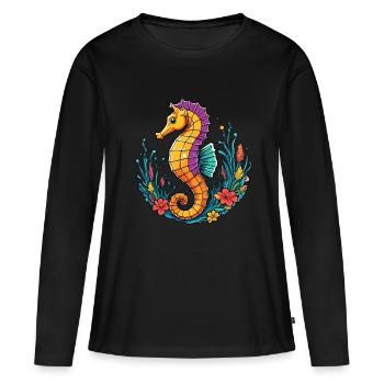Joli hippocampe décoratif - T-shirt manches longues Premium bio Femme - noir - Devant - Julia (174cm)