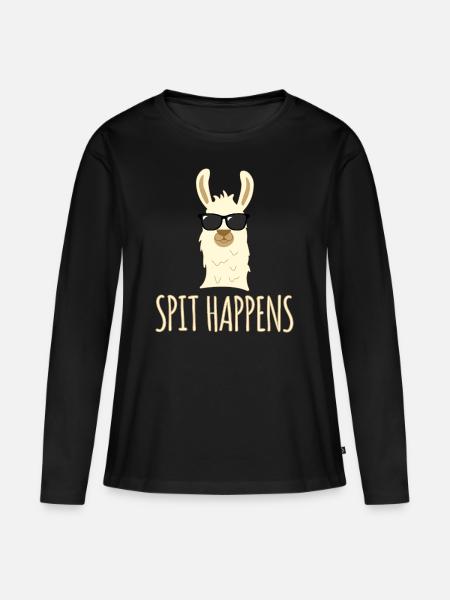 Llama Lama Spit Happens Funny Alpaca - Women's Premium Organic Long Sleeve Shirt - black
