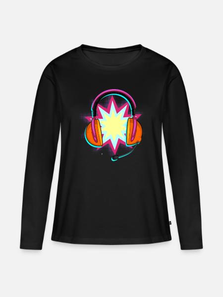 Kopfhörer Pop Art - Frauen Premium Bio Langarmshirt - Schwarz