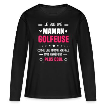 maman golfeuse maman normale mère golf - T-shirt manches longues Premium bio Femme - noir - Devant - Julia (174cm)