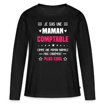 maman comptable maman normale cadeau humour mère - T-shirt manches longues Premium bio Femme - noir - Devant - Julia (174cm)