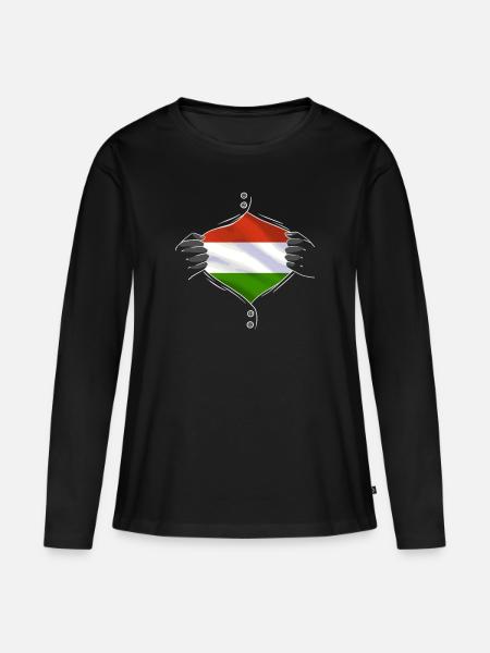 hungary flag proud Hungarian - Frauen Premium Bio Langarmshirt - Schwarz