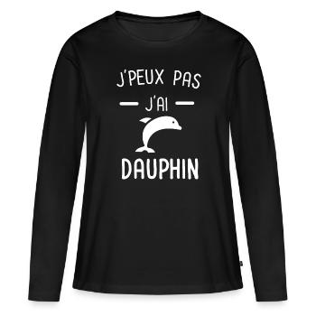 Je peux pas j'ai dauphin animal - T-shirt manches longues Premium bio Femme - noir - Devant - Julia (174cm)