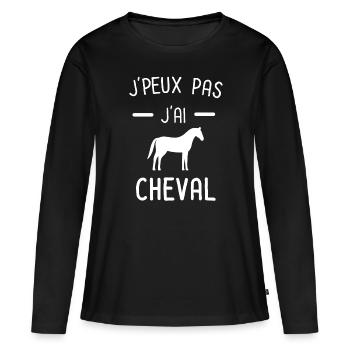 Je peux pas j'ai cheval - T-shirt manches longues Premium bio Femme - noir - Devant - Julia (174cm)