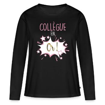 Collègue Femme En Or - T-shirt manches longues Premium bio Femme - noir - Devant - Julia (174cm)