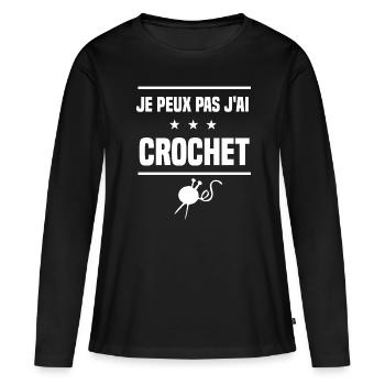 je peux pas j'ai crochet laine humour couture - T-shirt manches longues Premium bio Femme - noir - Devant - Julia (174cm)