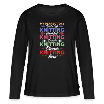 Stricken Stoff Stricken Stricken Geschenk - Frauen Premium Bio Langarmshirt - Schwarz - Vorne - Julia (174cm)