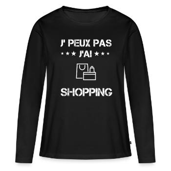 je peux pas j'ai shopping cadeau achateuse - T-shirt manches longues Premium bio Femme - noir - Devant - Julia (174cm)