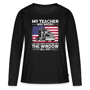 Sattelzug Sattelschlepper Fernfahrer Geschenk - Frauen Premium Bio Langarmshirt - Schwarz - Vorne - Julia (174cm)