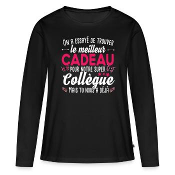 Collègue Retraite Femme T-shirt Mug Cadeau - T-shirt manches longues Premium bio Femme - noir - Devant - Julia (174cm)