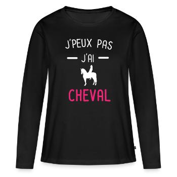 je peux pas j'ai cheval rose - T-shirt manches longues Premium bio Femme - noir - Devant - Julia (174cm)