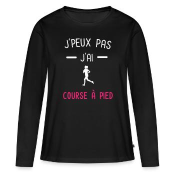 je peux pas j'ai course à pied rose - T-shirt manches longues Premium bio Femme - noir - Devant - Julia (174cm)