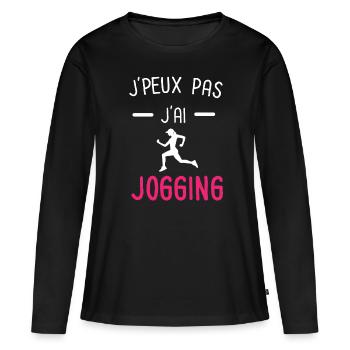 je peux pas j'ai jogging rose - T-shirt manches longues Premium bio Femme - noir - Devant - Julia (174cm)
