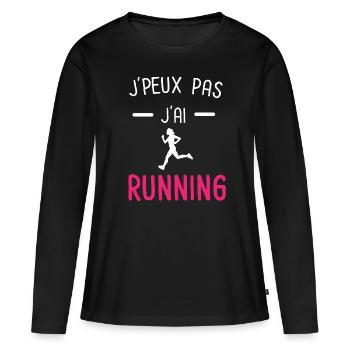 je peux pas j'ai running rose - T-shirt manches longues Premium bio Femme - noir - Devant - Julia (174cm)