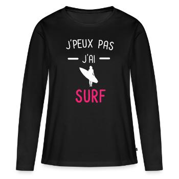 je peux pas j'ai surf rose - T-shirt manches longues Premium bio Femme - noir - Devant - Julia (174cm)