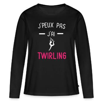 je peux pas j'ai twirling rose - T-shirt manches longues Premium bio Femme - noir - Devant - Julia (174cm)