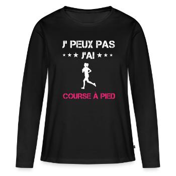 je peux pas j'ai course à pied cadeau rose - T-shirt manches longues Premium bio Femme - noir - Devant - Julia (174cm)