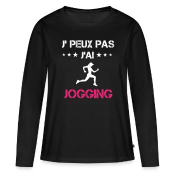je peux pas j'ai jogging cadeau rose - T-shirt manches longues Premium bio Femme - noir - Devant - Julia (174cm)