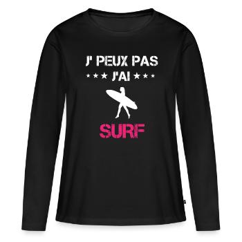 je peux pas j'ai surf board cadeau rose - T-shirt manches longues Premium bio Femme - noir - Devant - Julia (174cm)