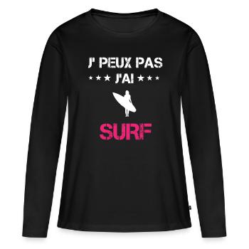 je peux pas j'ai surf cadeau rose - T-shirt manches longues Premium bio Femme - noir - Devant - Julia (174cm)