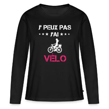 je peux pas j'ai vélo cyclisme cadeau rose - T-shirt manches longues Premium bio Femme - noir - Devant - Julia (174cm)