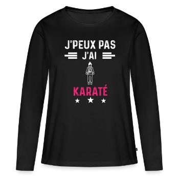 je peux pas j'ai karaté drôle femme - T-shirt manches longues Premium bio Femme - noir - Devant - Julia (174cm)