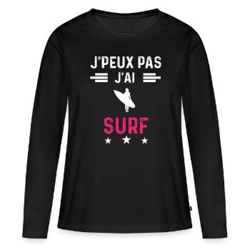 je peux pas j'ai surf drôle femme - T-shirt manches longues Premium bio Femme - noir - Devant - Julia (174cm)