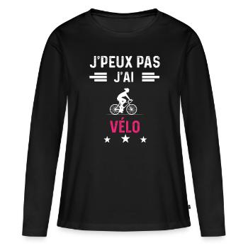 je peux pas j'ai vélo drôle femme - T-shirt manches longues Premium bio Femme - noir - Devant - Julia (174cm)