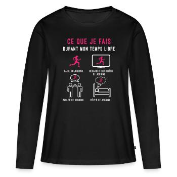 jogging temps libre cadeau joggueuse femme - T-shirt manches longues Premium bio Femme - noir - Devant - Julia (174cm)