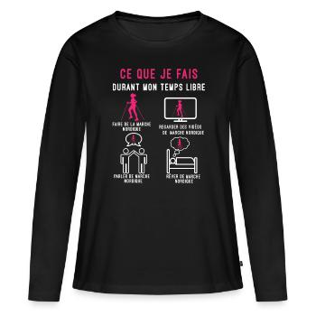 marche nordique temps libre cadeau marcheuse femme - T-shirt manches longues Premium bio Femme - noir - Devant - Julia (174cm)