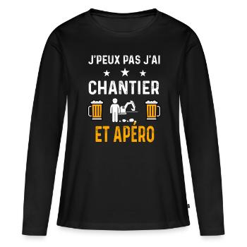 je peux pas j'ai chantier travaux et apéro - T-shirt manches longues Premium bio Femme - noir - Devant - Julia (174cm)